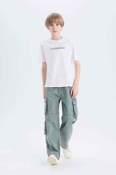 DeFacto Boy's Crew Neck Embroidery Short Sleeve T-Shirt D9292A825Sm