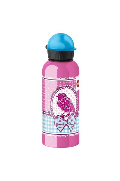 emsa Teens Flask Pink Bird Pattern Birdy Bow Aluminum Water Bottle 600 ml Lightweight and Durable for Kids