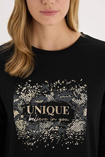 DeFacto Μακρυμάνικο μπλουζάκι με κανονική εφαρμογή Crew Neck Animal Print E6816AX25SP