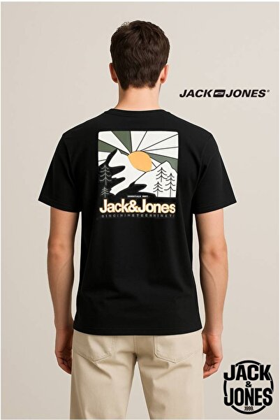 Jack & Jones J&J JJMINE Ανδρικό μπλουζάκι με λογότυπο με στάμπα στην πλάτη Μαύρο A1111