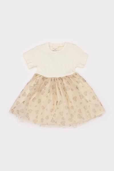 DeFacto Baby Girls Short Sleeve Ribbed Camisole Sweetheart Print Tutu Skirt Dress E5488A525Sm