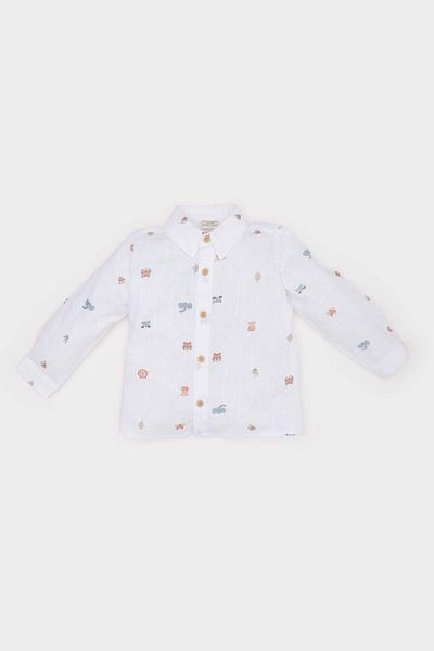DeFacto Baby Boy Animal Print Flamed Poplin Long Sleeve Shirt E2009A525Sp