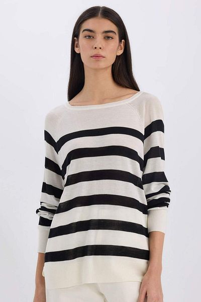 DeFacto Regular Fit Boat Neck Striped Knitwear Sweater C6815Ax25Sp