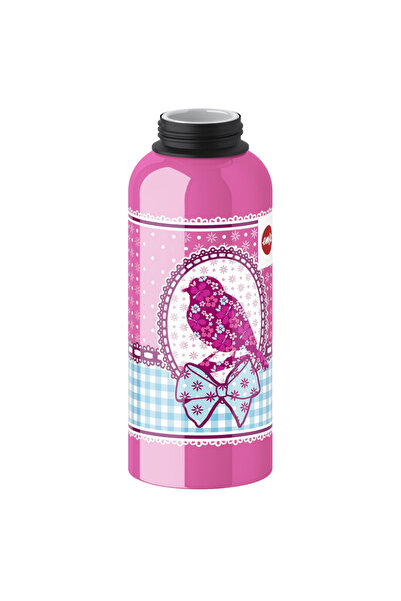 emsa Teens Flask Pink Bird Pattern Birdy Bow Aluminum Water Bottle 600 ml Lightweight and Durable for Kids