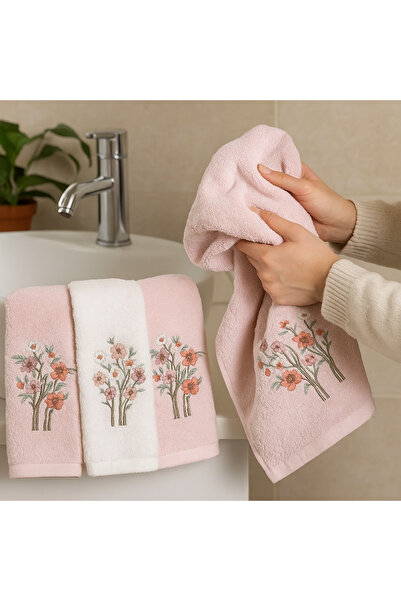 ZEYNO HOME TEKSTİL منشفة حمام ثلاثية الأبعاد مطرزة 100% قطن 100٪ 6 قطع