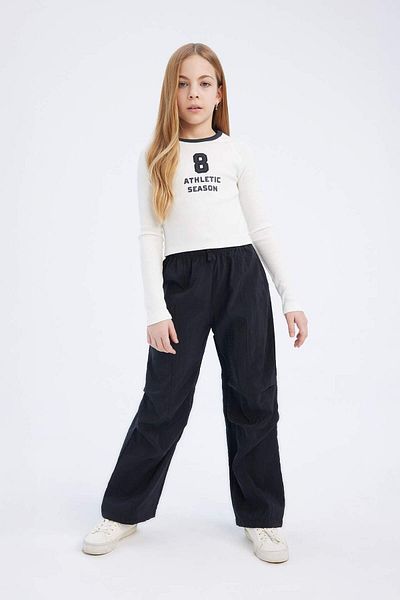 DeFacto Tricou cu mânecă lungă imprimat pentru fete, slim fit, cu decolteu triplu D7439A825SP