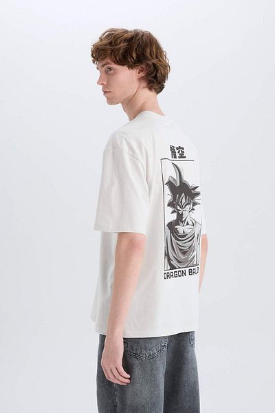 DeFacto 100% Cotton Dragon Ball Boxy Fit Crew Neck Back Printed Short Sleeve T-Shirt D6777Ax25Sp