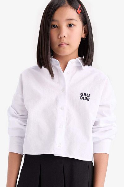 DeFacto Cămașă cu mânecă lungă Crop Oxford pentru fete D9149A825SP