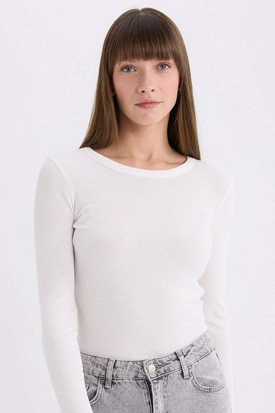 DeFacto Slim Fit Slim Fit Basic Plain Casual Corduroy Long Sleeve T-Shirt