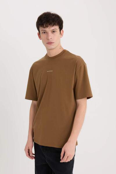 DeFacto 100% βαμβακερό μπλουζάκι με κοντό μανίκι με στάμπα με λαιμόκοψη E1487AX25SP