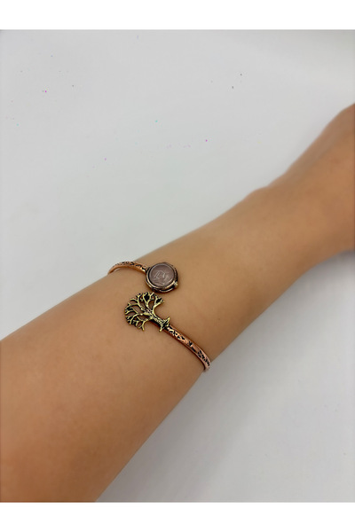 MESABİJUTERİ Hayat Ağacı Pembe Kuvars Doğal Taş Bakır Bileklik