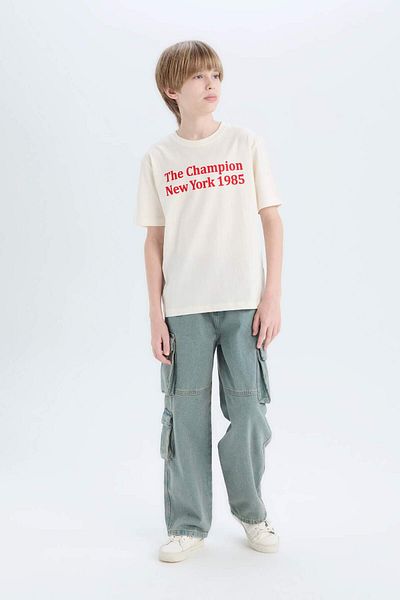 DeFacto Boy's Crew Neck Printed Short Sleeve T-Shirt E0078A825Sm