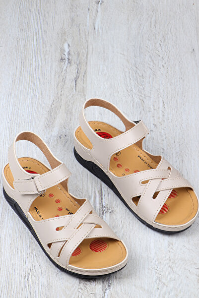 Vojo 847 Orthopedic Comfortable Light Sole Velcro Daily Mother Women's Sandals Cream