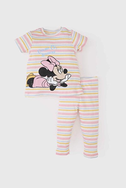 DeFacto Σετ πιτζάμες Disney Mickey & Minnie Baby Girls - Πάρτε μακριά με ραβδώσεις, κοντό μανίκι και ελαστική μέση