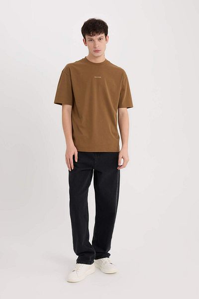 DeFacto 100% Cotton Boxy Fit Crew Neck Back Printed Short Sleeve T-Shirt E1487Ax25Sp