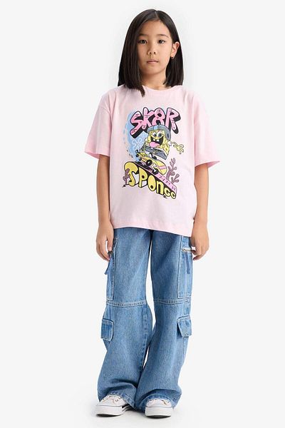 DeFacto Spongebob Print Girls Oversize T-Shirt - Crew Neck, Short Sleeve D8830A825Sp