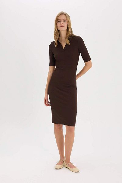 DeFacto Bodycon Bodycon Polo γιακάς με κοντό μανίκι Midi φόρεμα E6806AX25SP