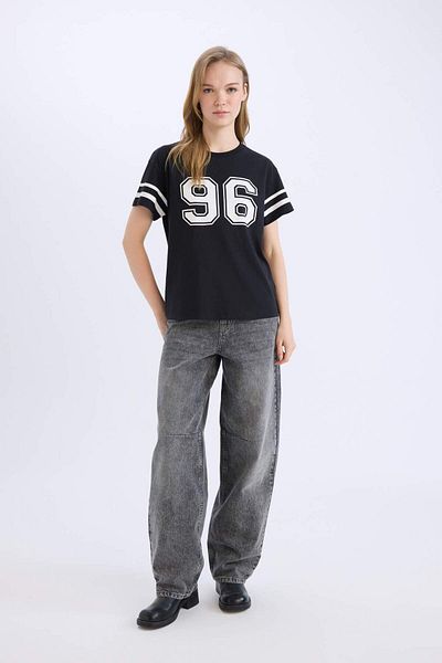 DeFacto Tricou cu mânecă scurtă imprimat cu decolteu rotund, cu ajustare normală D9600AX25SM