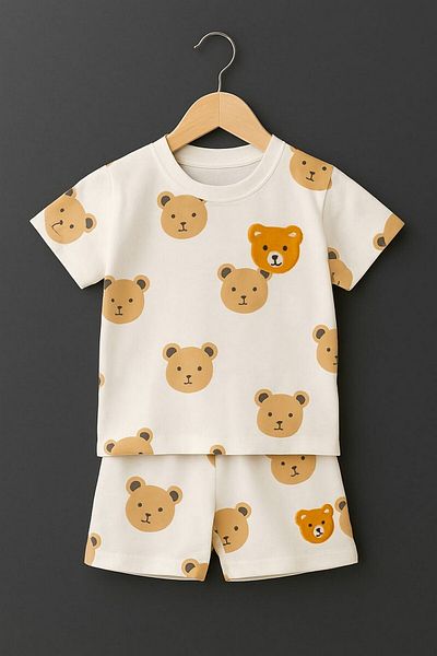 dinamik çocuk Set 2 piese ursuleț de pluș brodat pentru copii - băiat/fată, unisex, vară, mâneci scurte subțiri