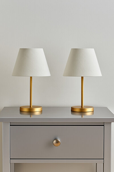 retro home design Soft İkili Gold Boyalı Krem Şapkalı Abajur Masa Lambası Modern