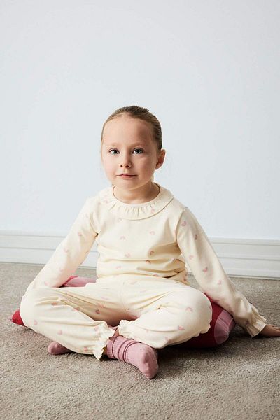 DeFacto Baby-Pyjama-Set für Mädchen, Regenbogen-Druck, langärmeliges Oberteil, elastische Taille, langer Boden E1535A525SP