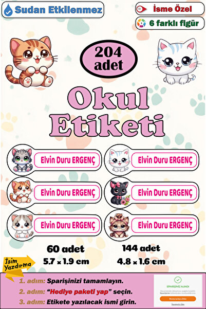 GSticker İsme Özel Okul Etiketi Kalem Defter Etiketi Sticker Kız Erkek Çocuk ...
