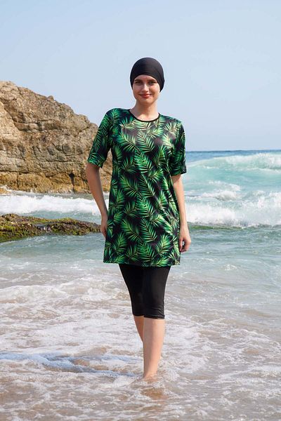 vawensea ملابس سباحة نسائية منقوشة بنصف كم باللون الأخضر (نطاق كبير الحجم)