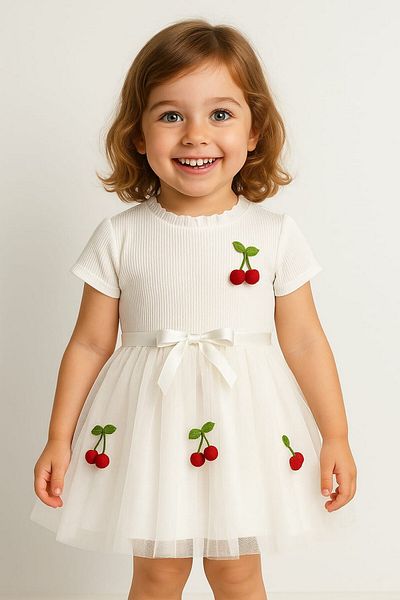 dinamik çocuk Κορίτσια Cherry κοντομάνικο φόρεμα με φόδρα Tutu Ειδική Περίσταση Γενέθλια Πριγκίπισσα