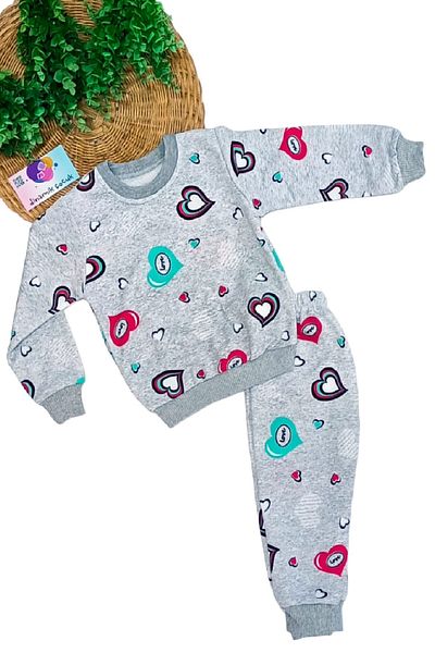 dinamik çocuk Heart Girl's Tracksuit Set Top Bottom Seasonal Long Sleeve Thin Fabric