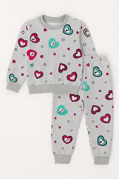 dinamik çocuk Heart Girl's Tracksuit Set Top Bottom Seasonal Long Sleeve Thin Fabric