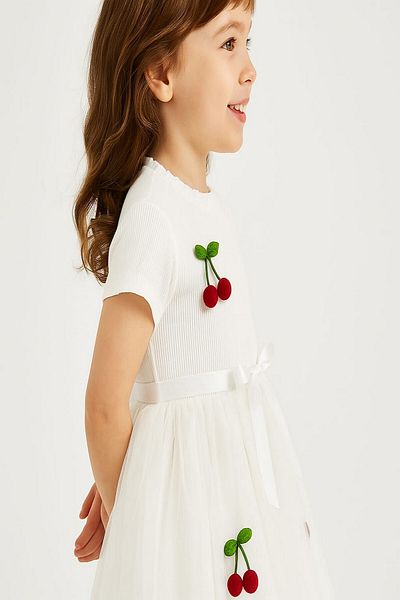 dinamik çocuk Κορίτσια Cherry κοντομάνικο φόρεμα με φόδρα Tutu Ειδική Περίσταση Γενέθλια Πριγκίπισσα