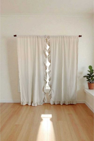 MZN Home Rustic Pipe Beige Vintage Linen Curtain with 2 Ruffled Edges - Gifted with Laces - (Width X Length)