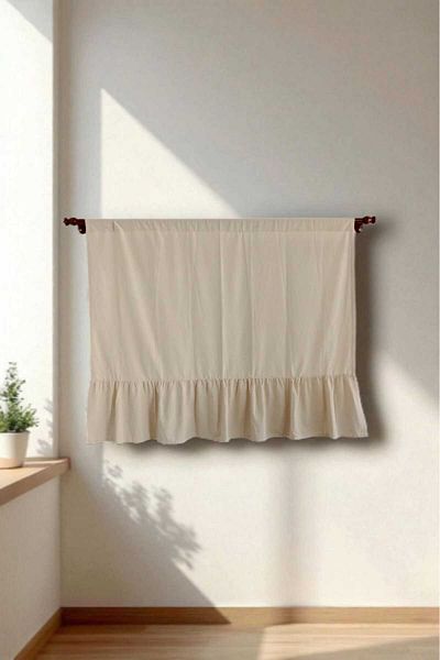 MZN Home Etekucu Ruffled Rustic Pipe Beige Vintage Linen Curtain - with Lacing Gift - (En X Boy)