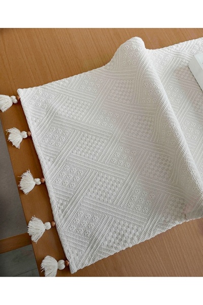 HOME ART ATELIER hand made Pamuklu Baklava Motif dokuma Runner