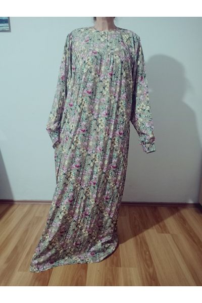 hoaryage Robadan Rochie pentru mama cu mâneci lungi 100% viscoză cu flori de imprimare, rochie de rugăciune, rochie hijab