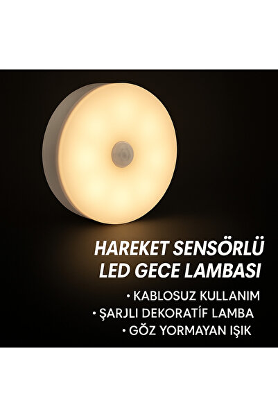Mersi SHOP Hareket Sensörlü Kablosuz Led Gece Lambası | Otomatik Işık Yatak Altı Merdiven Aydınlatma