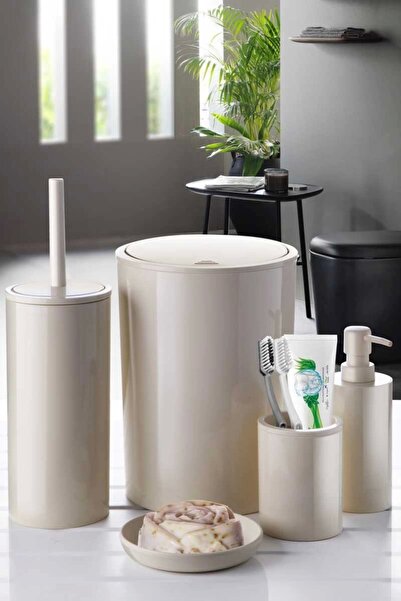 Prima Nova Beige Colored Flores 5-Piece Bathroom Set