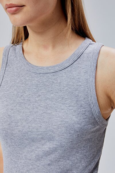 FHELIA Kadın Gri %100 Pamuk Normal Kalıp Likralı Fitilli Basic Body Atlet