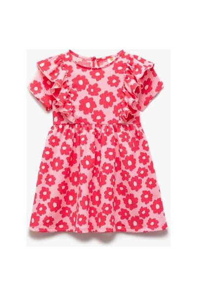 Koton Flounce Detailed Short Sleeve Crew Neck Floral Dress