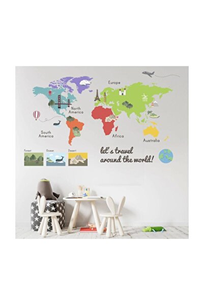 KT Decor Atlas svetska mapa, edukativna zidna naljepnica za dečiju sobu