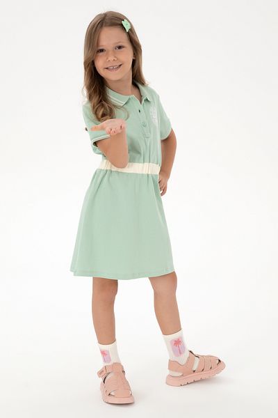 U.S. Polo Assn. Girls Aqua Green Polo Neck Short Sleeve A-Form Knitted Dress 50306260-Vr048