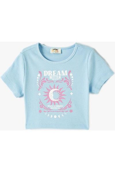 Koton Tricou crop imprimat cu mâneci scurte și decolteu