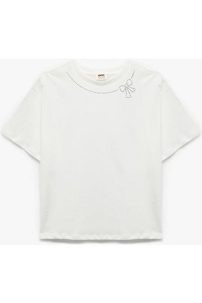 Koton Crew Neck Short Sleeve Cotton T-Shirt with Bow Detail
