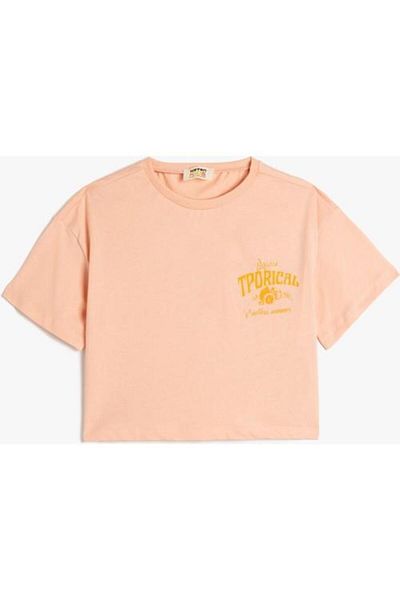 Koton Tropical Printed Crop T-Shirt Short Sleeve Crew Neck