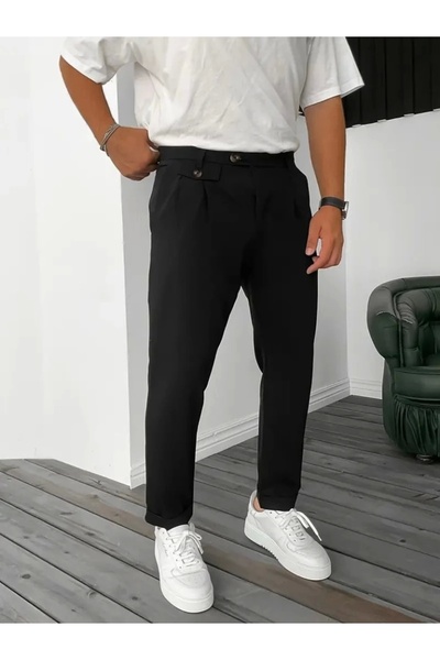 AhEs Shopping Men's Waist Buttoned Pocket Woven Trousers