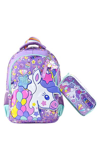 MUGGLE Geantă de școală Always Happy Unicorn cu 2 compartimente + suport pentru stilou