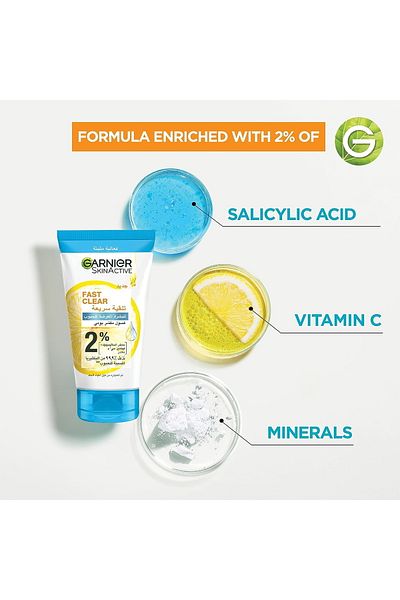 Garnier Skin Active Fast Clear Face Scrub for Acne-Prone Skin 150 ml Deep Cleansing for Acne-Prone & Oily