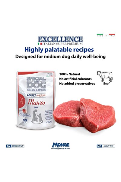 Monge Dog Wet Food - Pouches Adult medium with beef - Special Dog Excellence by Monge