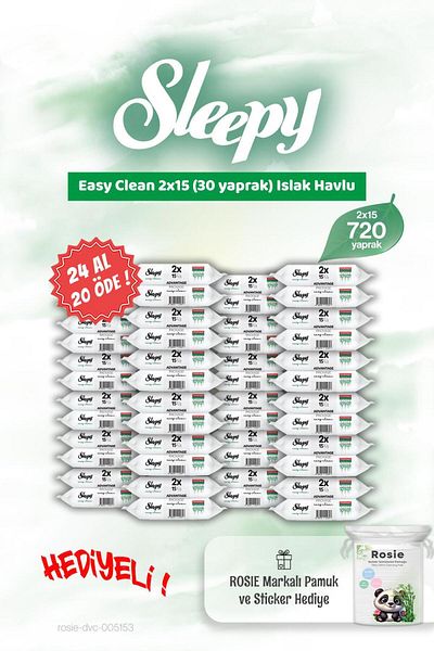 Sleepy Buy 24 Pay 20 Easy Clean 2X15 Wet Wipes and Rosie Gift