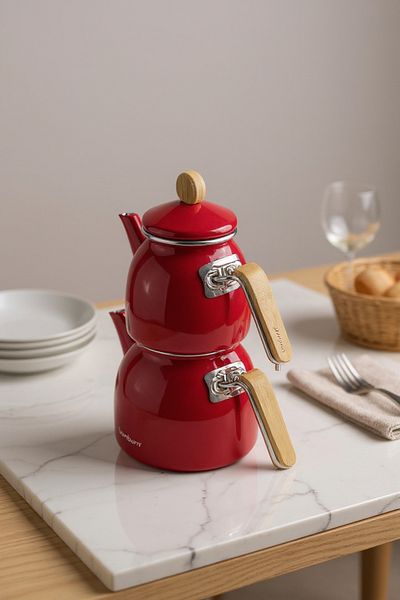 Bambum Sultan Bamboo Handle Teapot Set Red